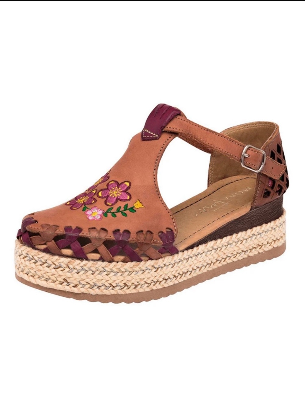 Mora Tierra Woven Espadrille Platform Sandal - Brown with Purple Floral